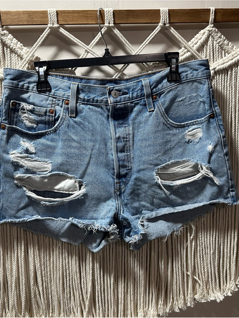 Levi's Light Blue Ripped Denim Cutoff Shorts